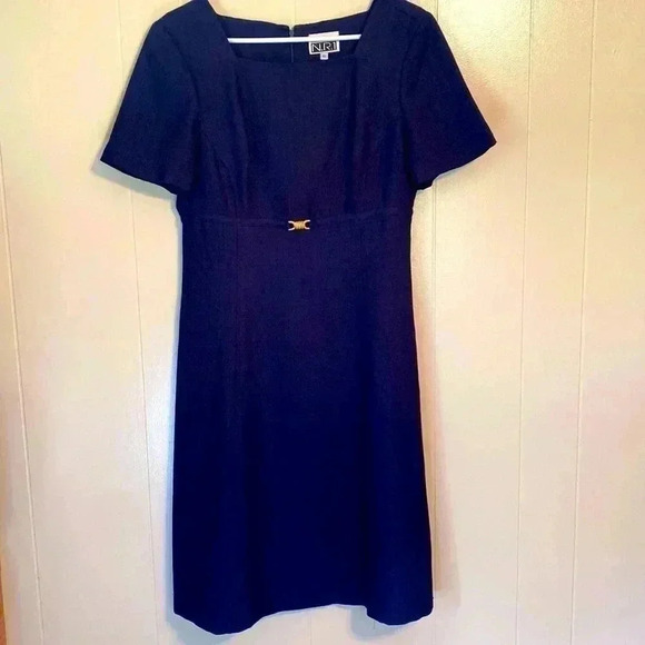 Sandra Ow-Wing For N.R.1 Vintage Navy Blue Short Sleeve A-line Dress. Size 10 - Picture 1 of 13